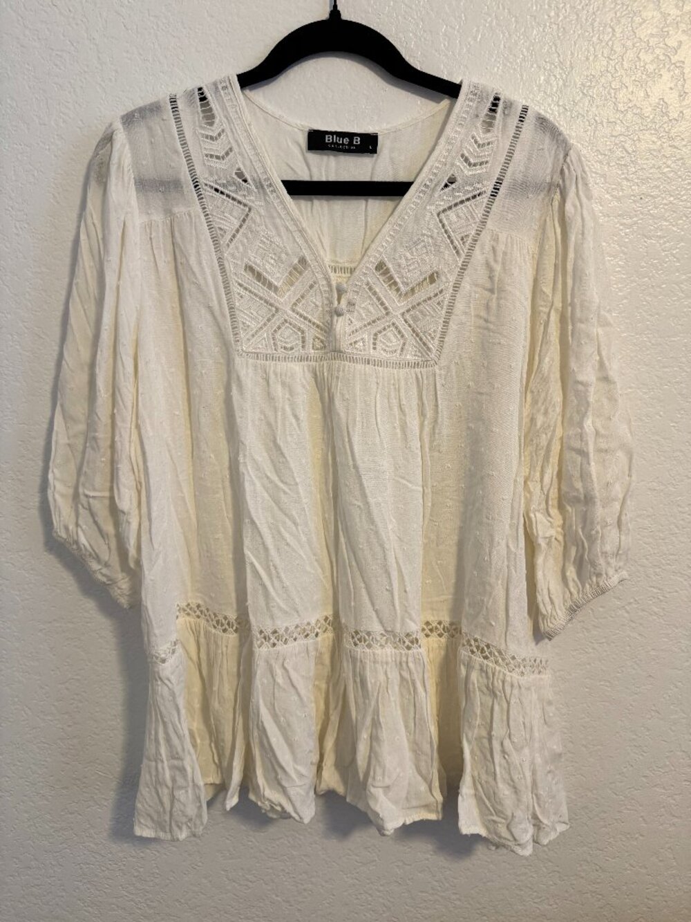 NWOT Three Bird Nest Blue B Boho Top L